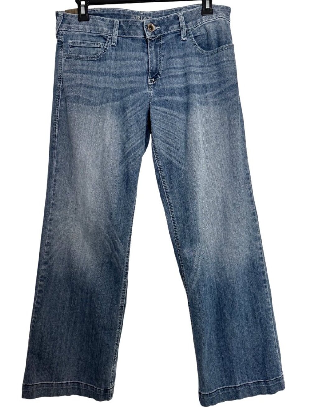 Ariat Trouser Mid Rise Size 32 Wide Leg Jeans Baseball Stitch Denim